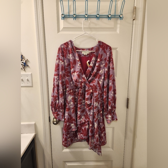Sachin & Babi Emory Faux Wrap Dress Floral Pink Purple Size 12 NWT V Neck Midi - Picture 1 of 5